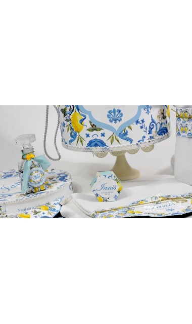 Trusou botez mediteranean inspiratie italia Capri Sorrento cu lamai si faianta alb cu albastru Italian Boy 13